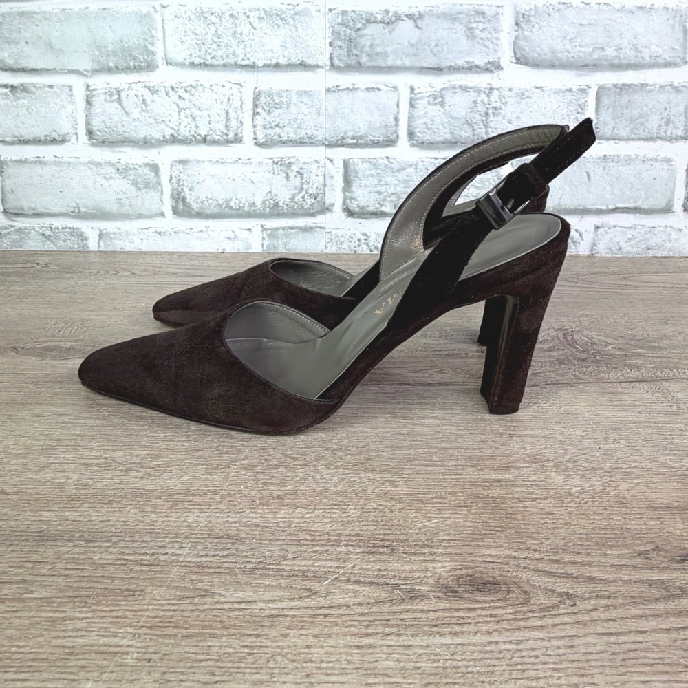 Paloma Slingback Heels Pointed Toe Suede Brown Womens 7.5